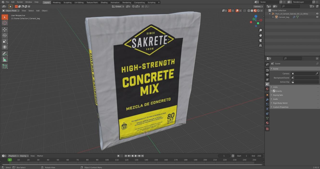 Pack of Cement Sakrete 80 Lb White 3D model