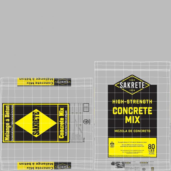 Pack of Cement Sakrete 80 Lb White 3D model