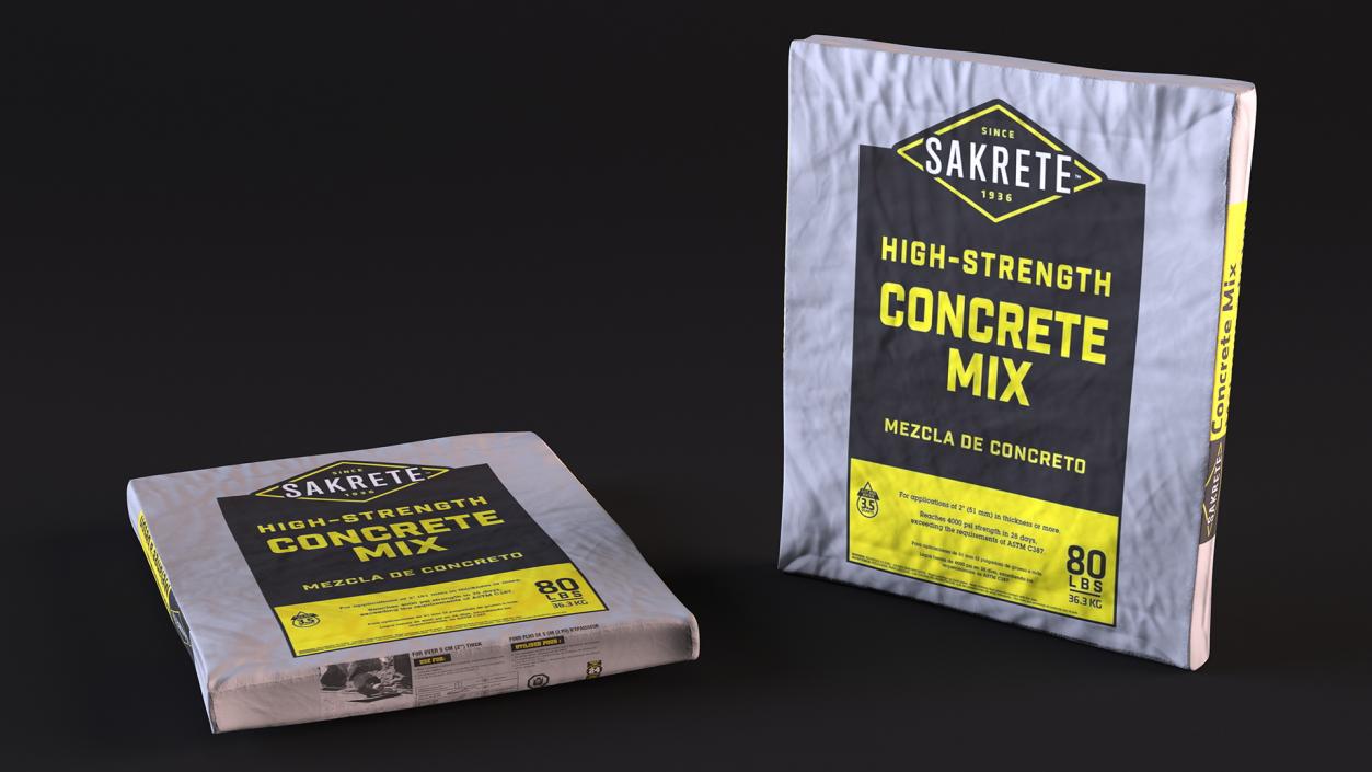 Pack of Cement Sakrete 80 Lb White 3D model