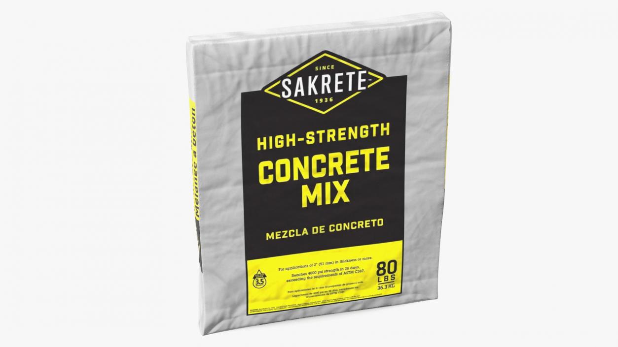 Pack of Cement Sakrete 80 Lb White 3D model