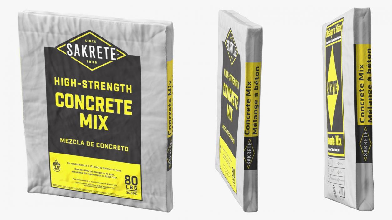 Pack of Cement Sakrete 80 Lb White 3D model