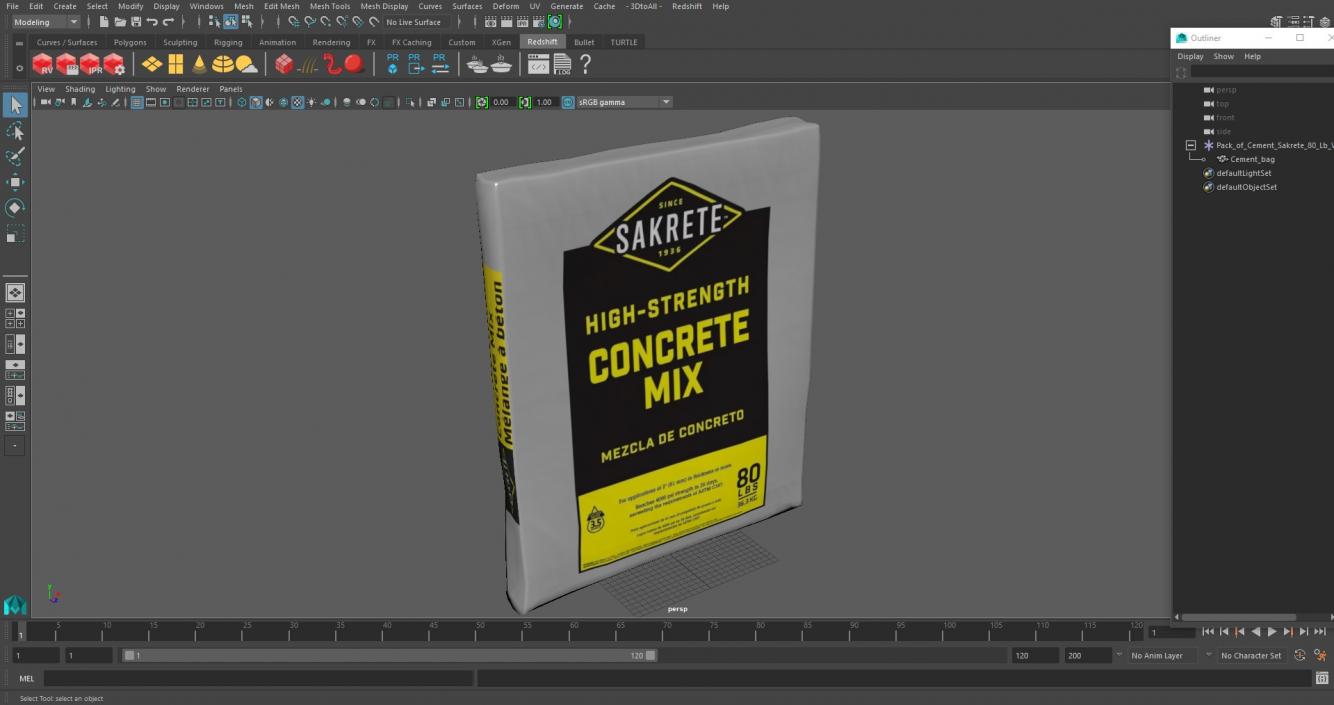 Pack of Cement Sakrete 80 Lb White 3D model