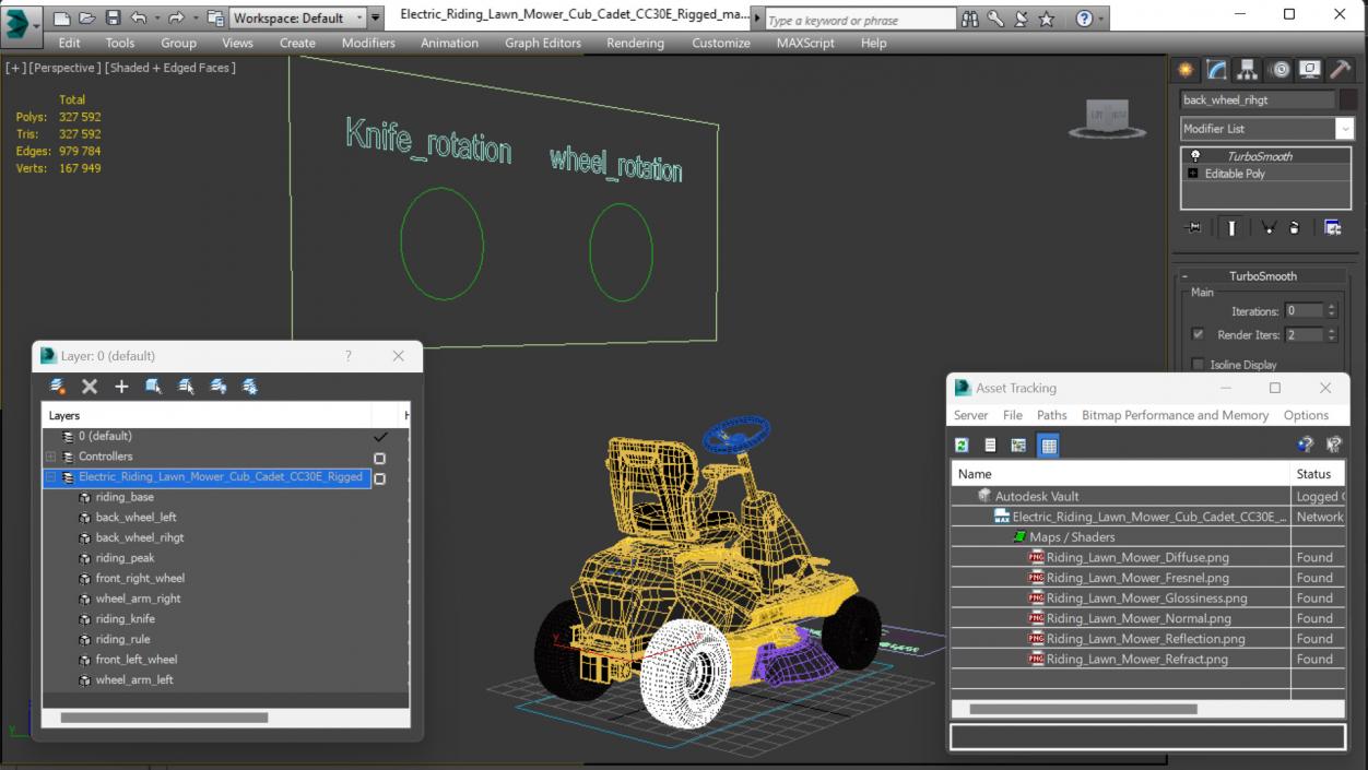 Electric Riding Lawn Mower Cub Cadet CC30E Rigged 3D model