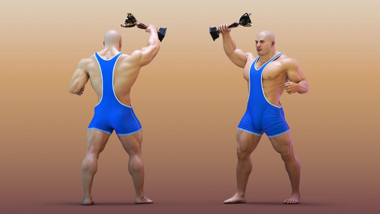 3D Bodybuilder and Trophy Cup in Reebok Red Singlet model