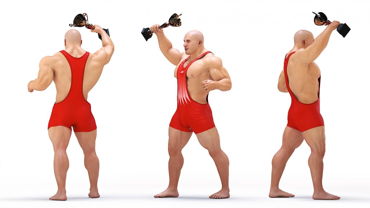 3D Bodybuilder and Trophy Cup in Reebok Red Singlet model