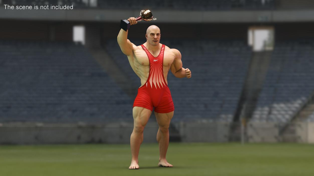 3D Bodybuilder and Trophy Cup in Reebok Red Singlet model