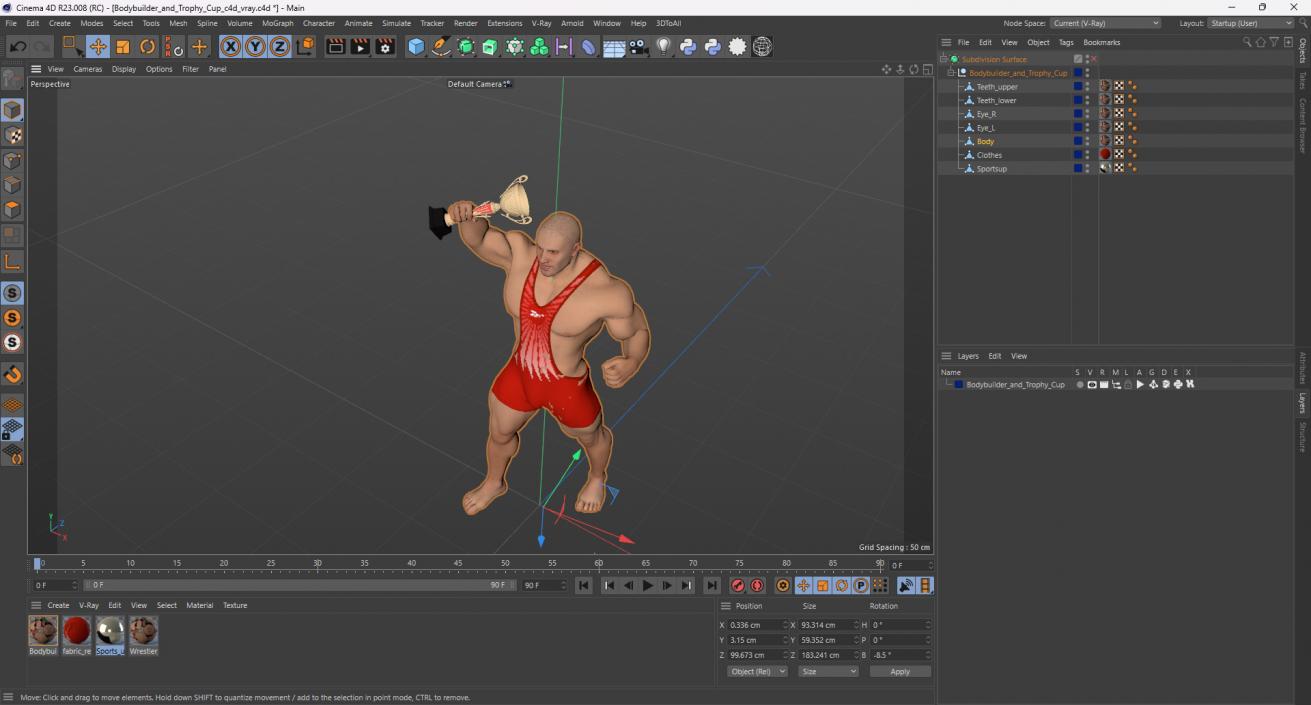 3D Bodybuilder and Trophy Cup in Reebok Red Singlet model