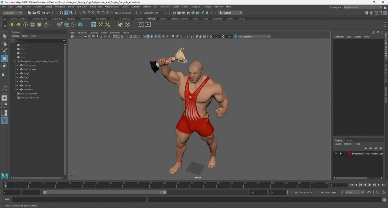 3D Bodybuilder and Trophy Cup in Reebok Red Singlet model