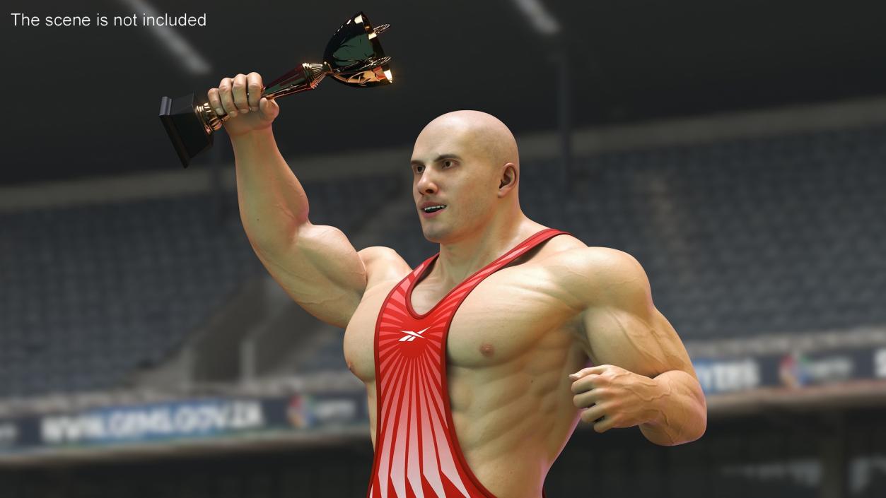 3D Bodybuilder and Trophy Cup in Reebok Red Singlet model