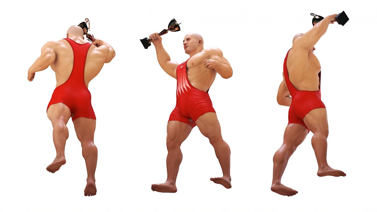 3D Bodybuilder and Trophy Cup in Reebok Red Singlet model