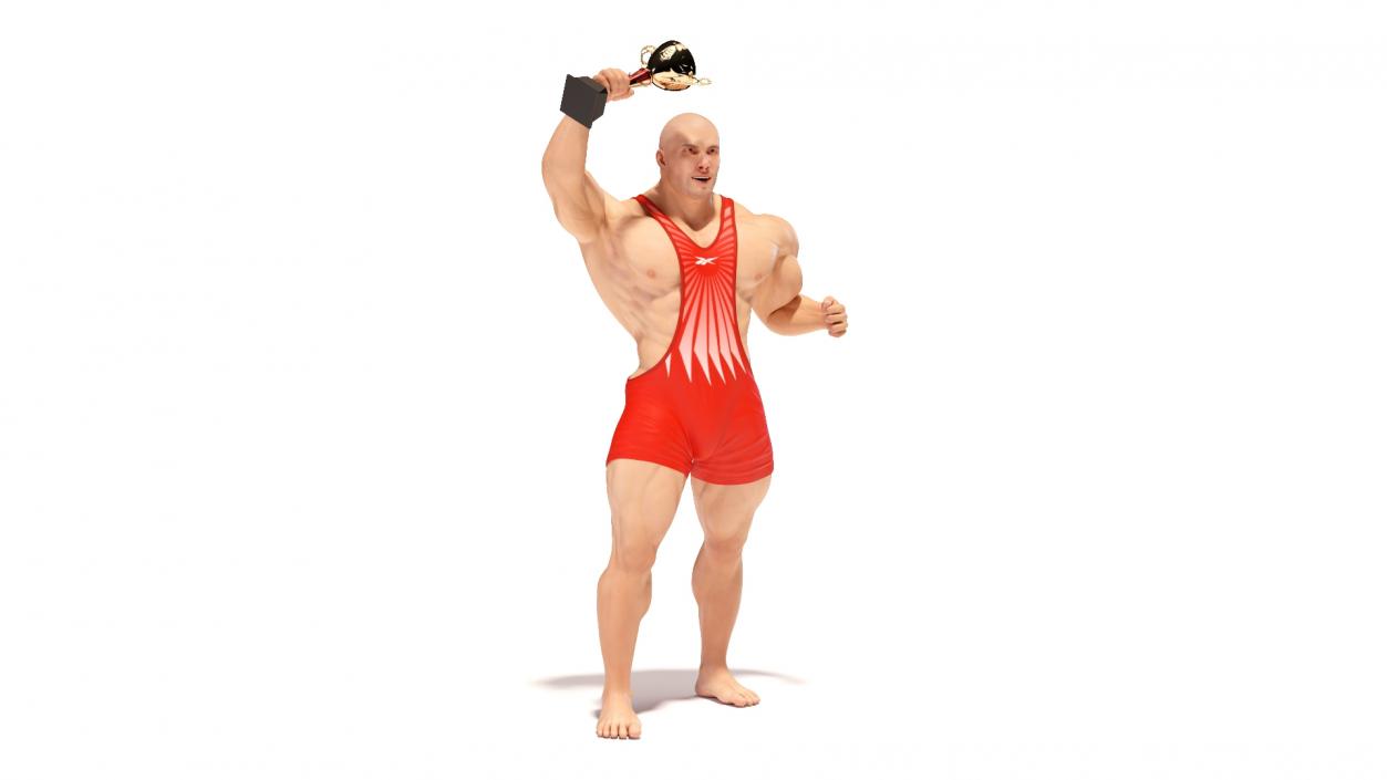 3D Bodybuilder and Trophy Cup in Reebok Red Singlet model