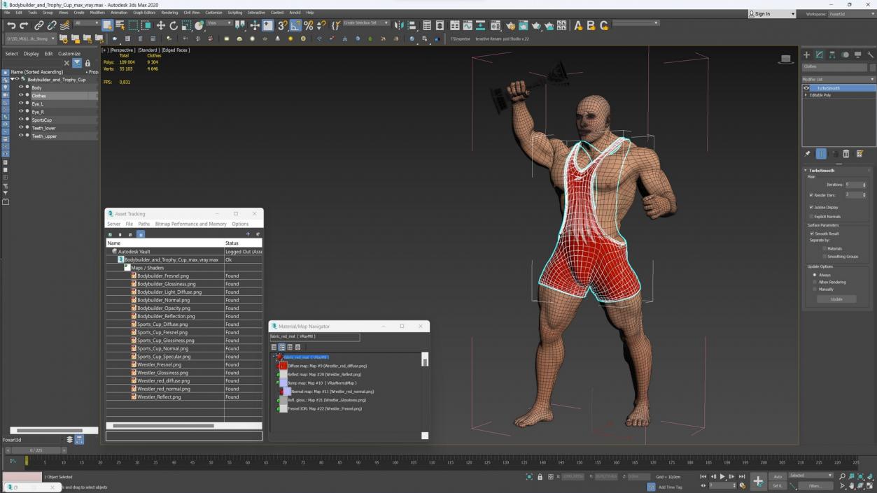 3D Bodybuilder and Trophy Cup in Reebok Red Singlet model