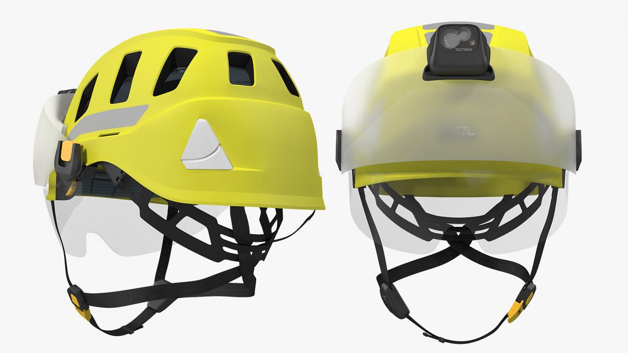 Petzl Strato Vent Hi-Viz Helmet with Visor and Flashlight 3D