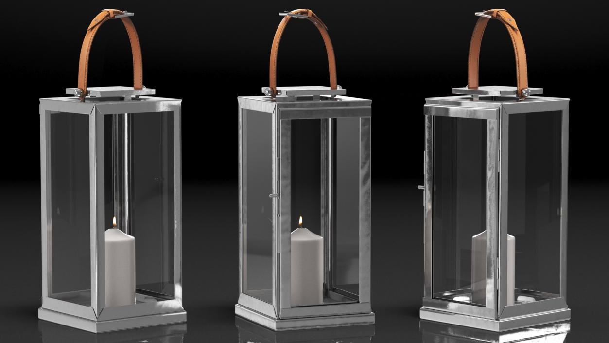 Glass and Metal Candle Lantern Set 3D model