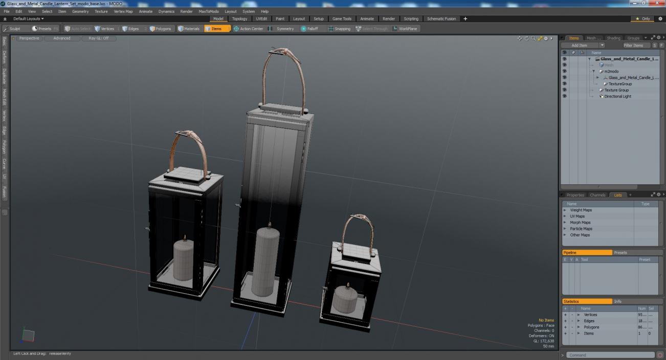 Glass and Metal Candle Lantern Set 3D model