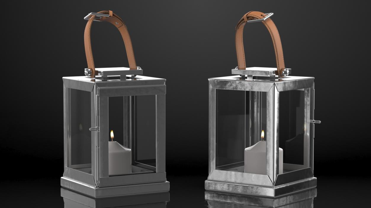 Glass and Metal Candle Lantern Set 3D model