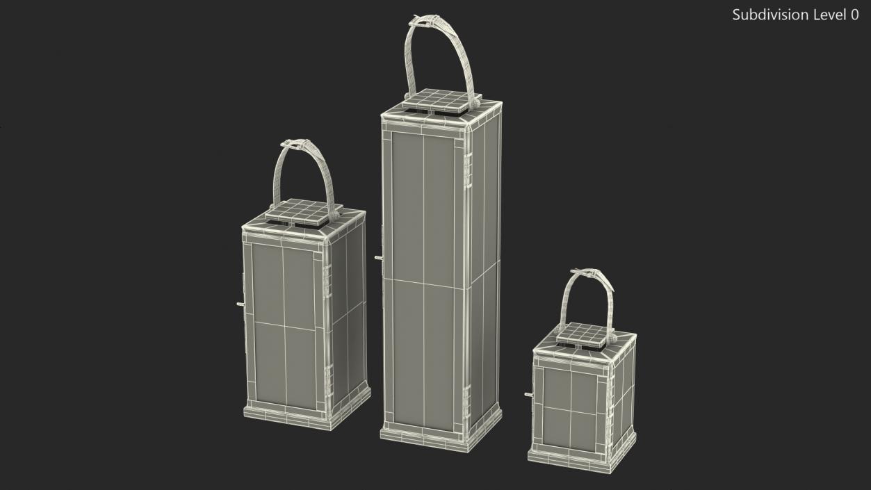 Glass and Metal Candle Lantern Set 3D model