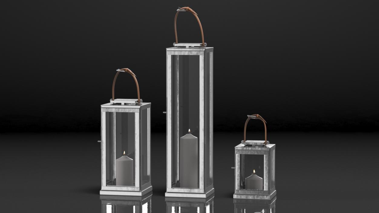 Glass and Metal Candle Lantern Set 3D model