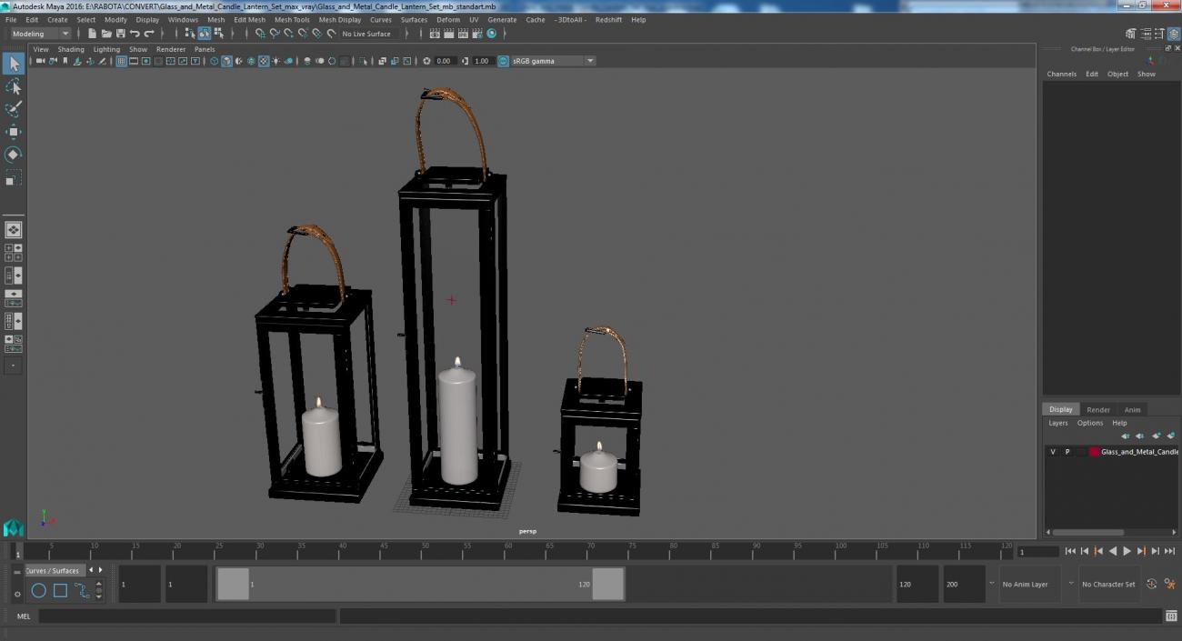 Glass and Metal Candle Lantern Set 3D model