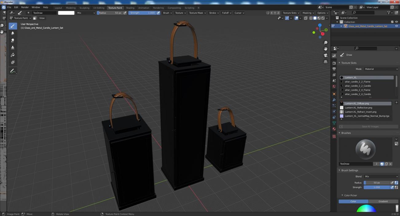 Glass and Metal Candle Lantern Set 3D model