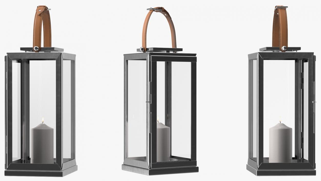 Glass and Metal Candle Lantern Set 3D model