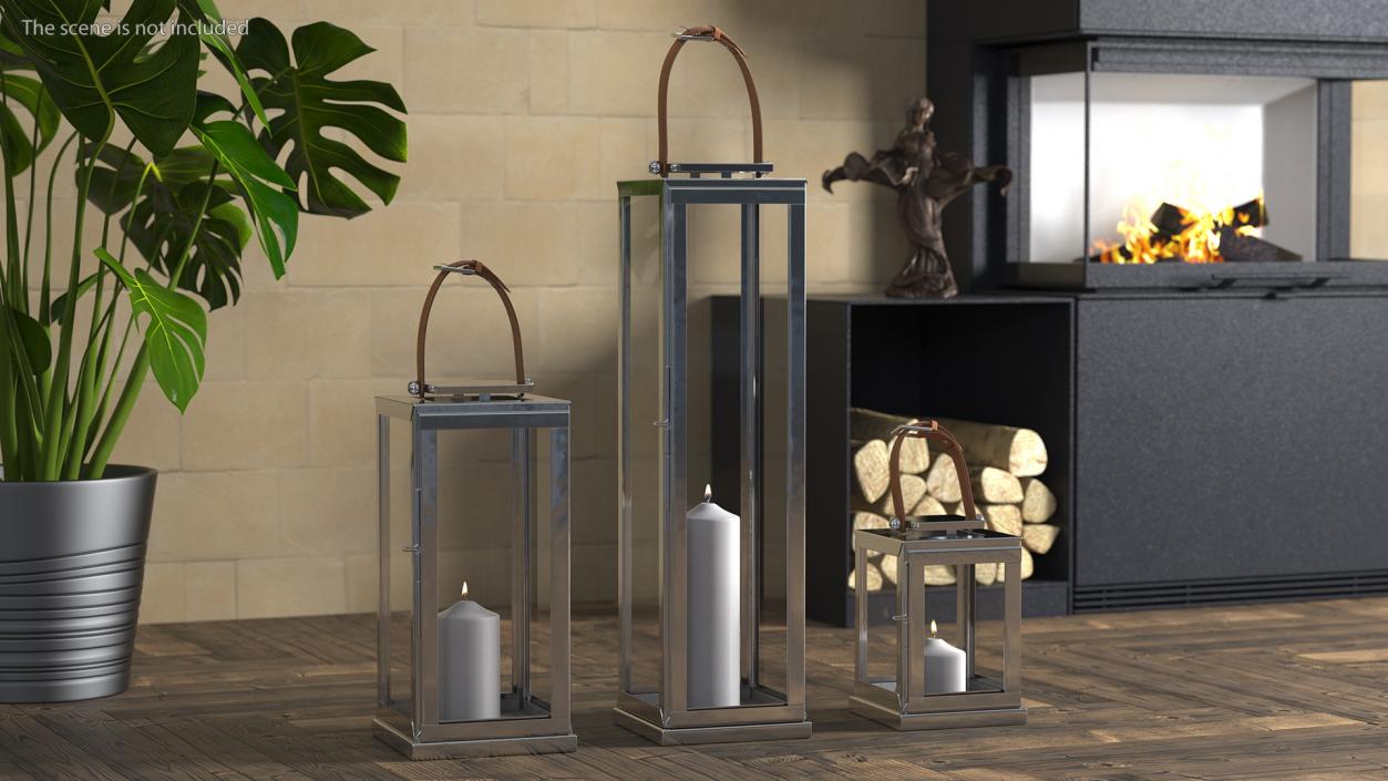 Glass and Metal Candle Lantern Set 3D model