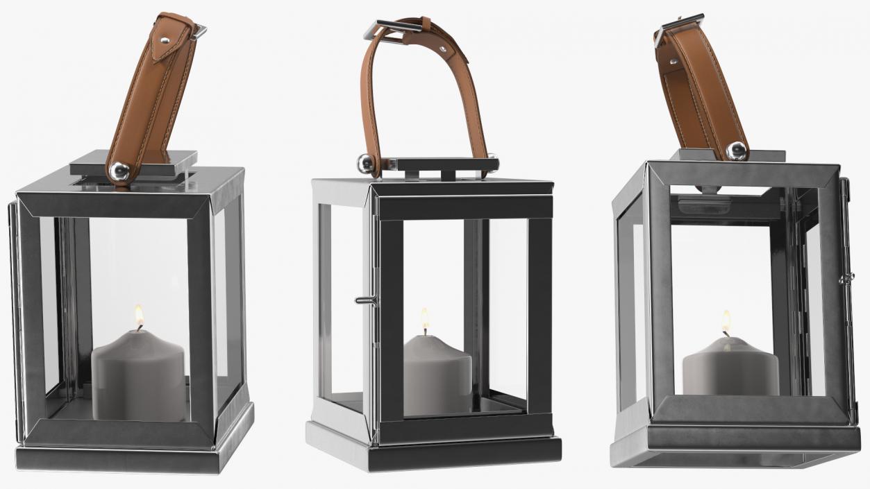 Glass and Metal Candle Lantern Set 3D model