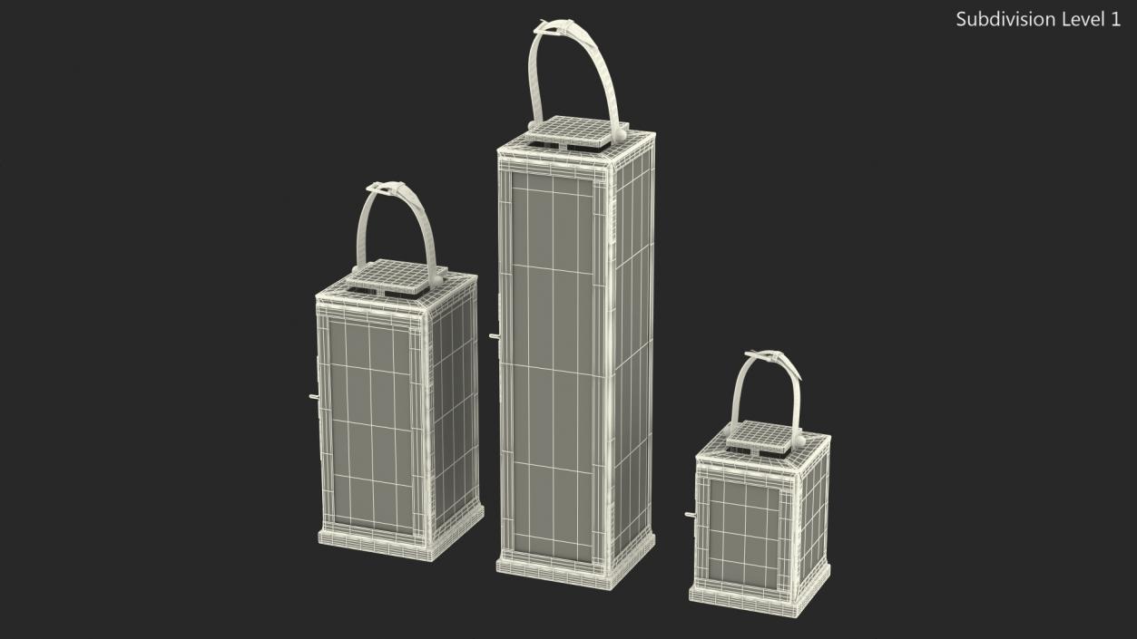 Glass and Metal Candle Lantern Set 3D model