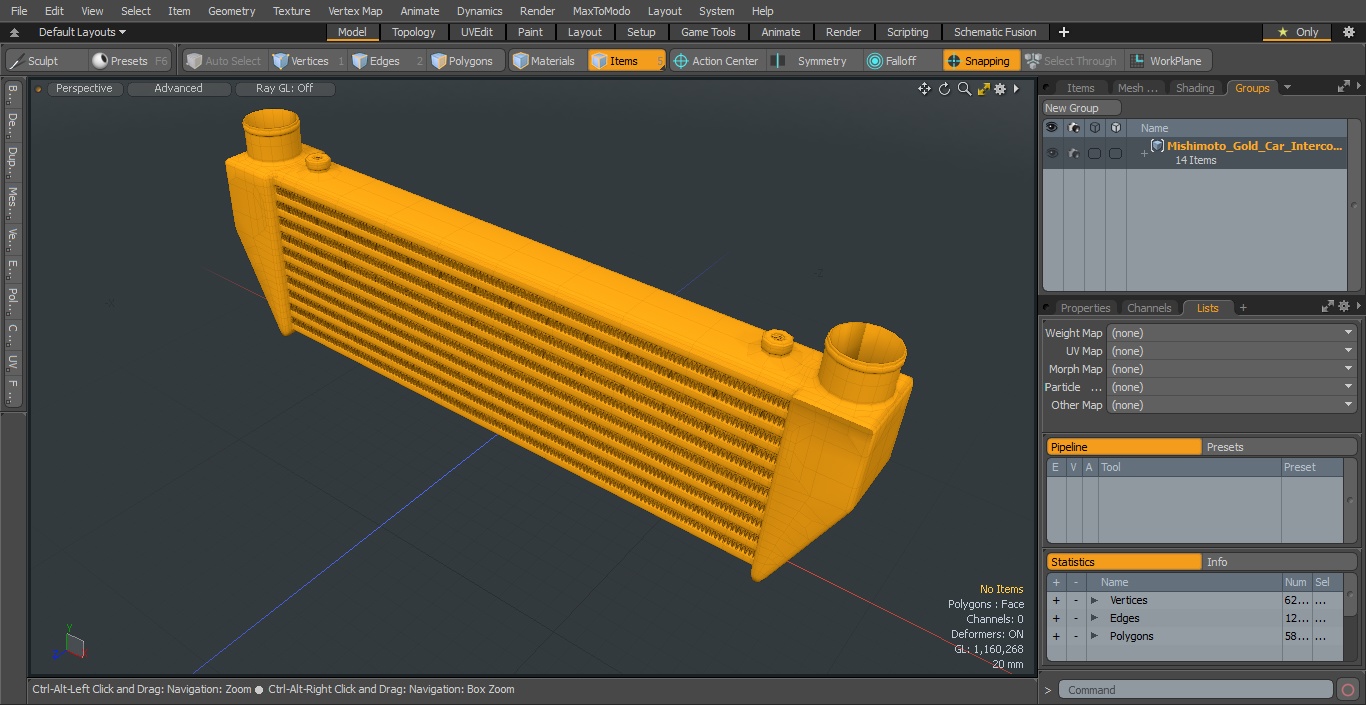 Mishimoto Gold Car Intercooler Up Side Pipes 3D model