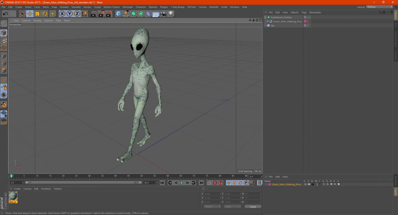 Green Alien Walking Pose 3D model