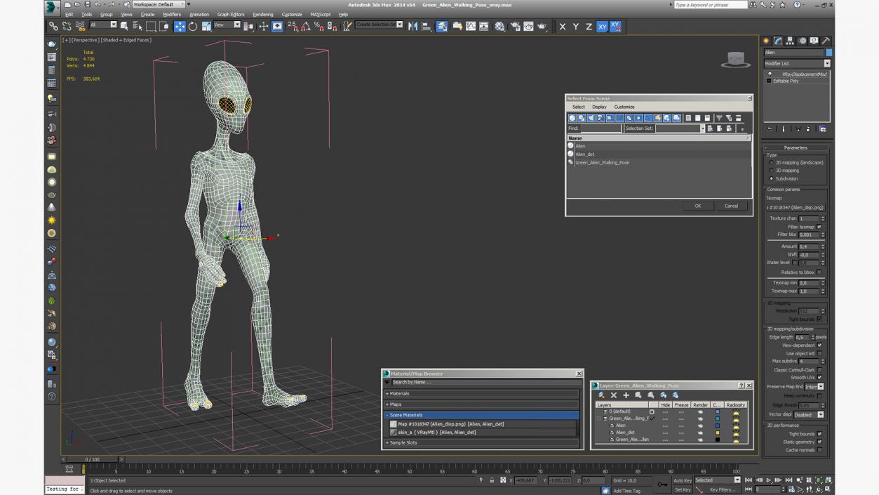 Green Alien Walking Pose 3D model