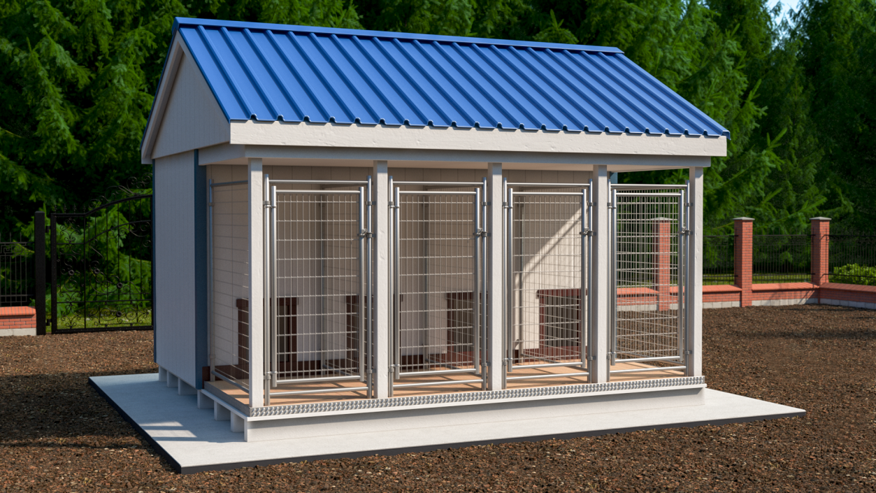 4-Dog Outdoor Kennel with Run 3D model