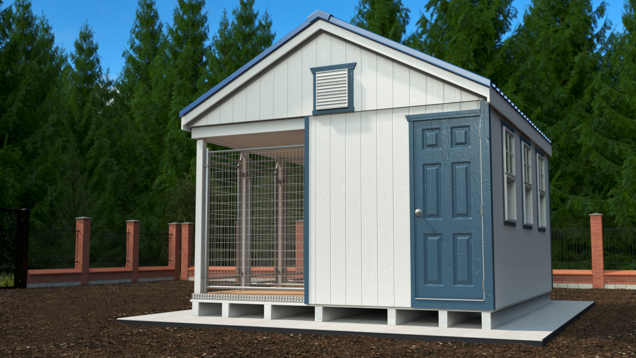 4-Dog Outdoor Kennel with Run 3D model