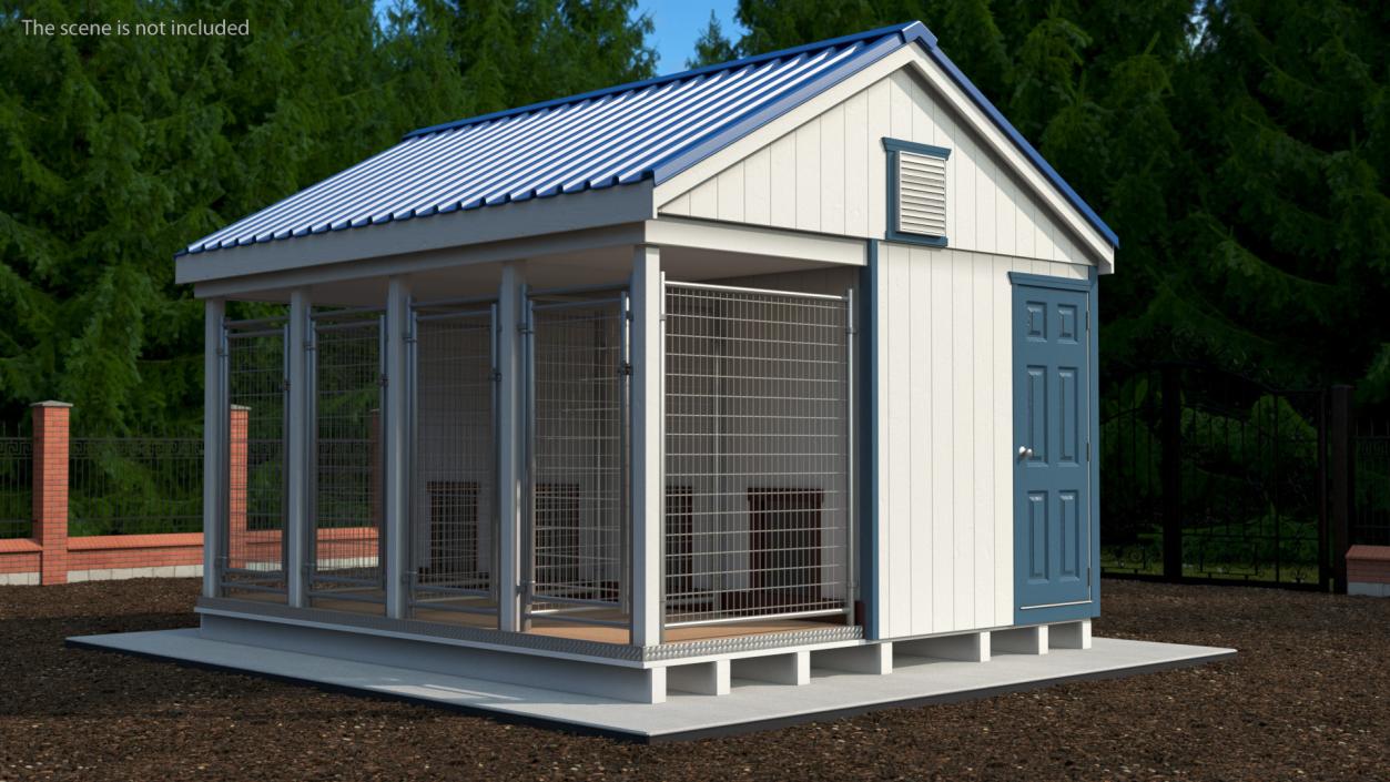 4-Dog Outdoor Kennel with Run 3D model