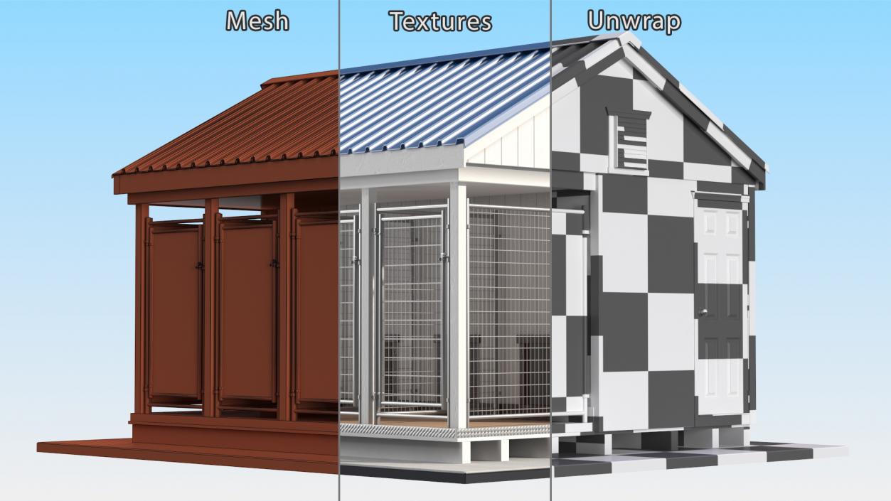 4-Dog Outdoor Kennel with Run 3D model