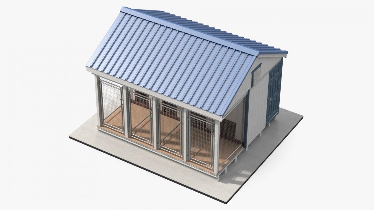 4-Dog Outdoor Kennel with Run 3D model