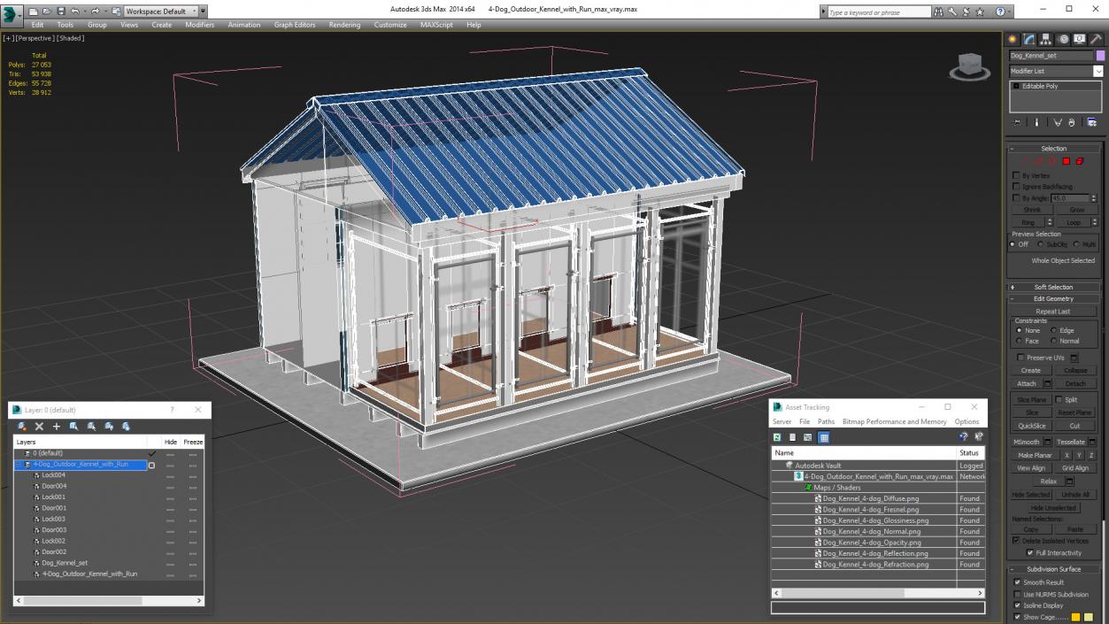 4-Dog Outdoor Kennel with Run 3D model