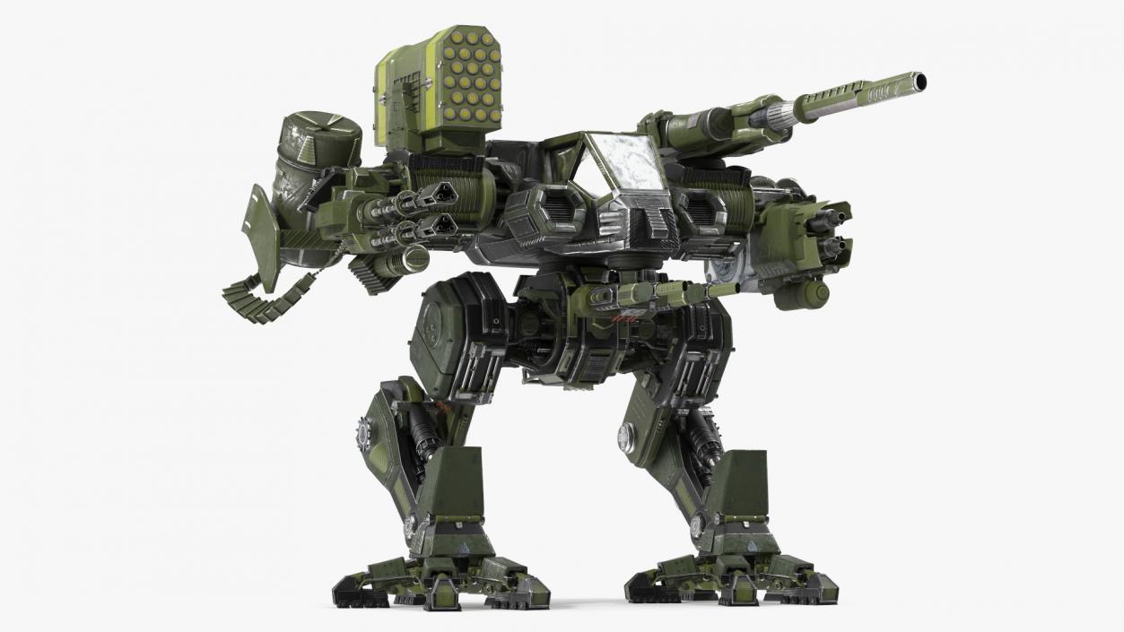 Giant Walking Robot Green Rigged 3D