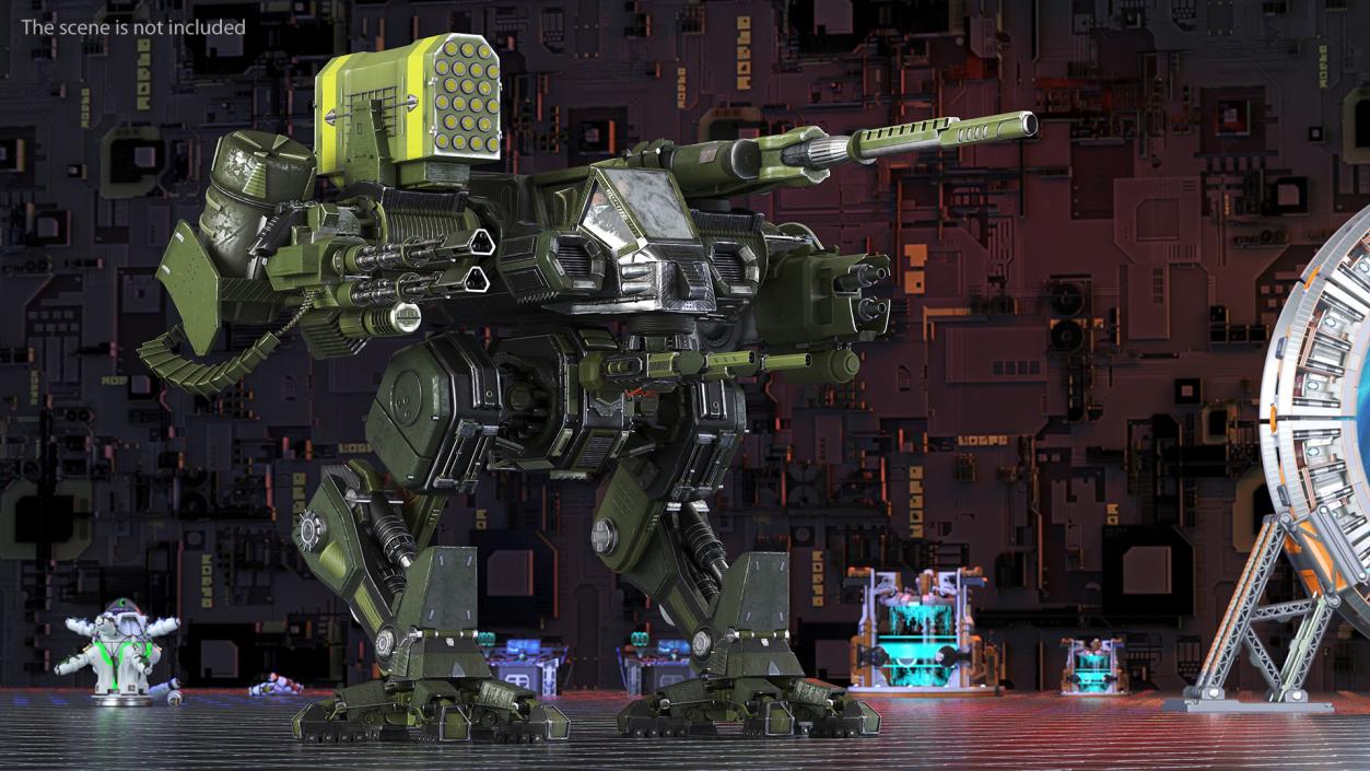 Giant Walking Robot Green Rigged 3D