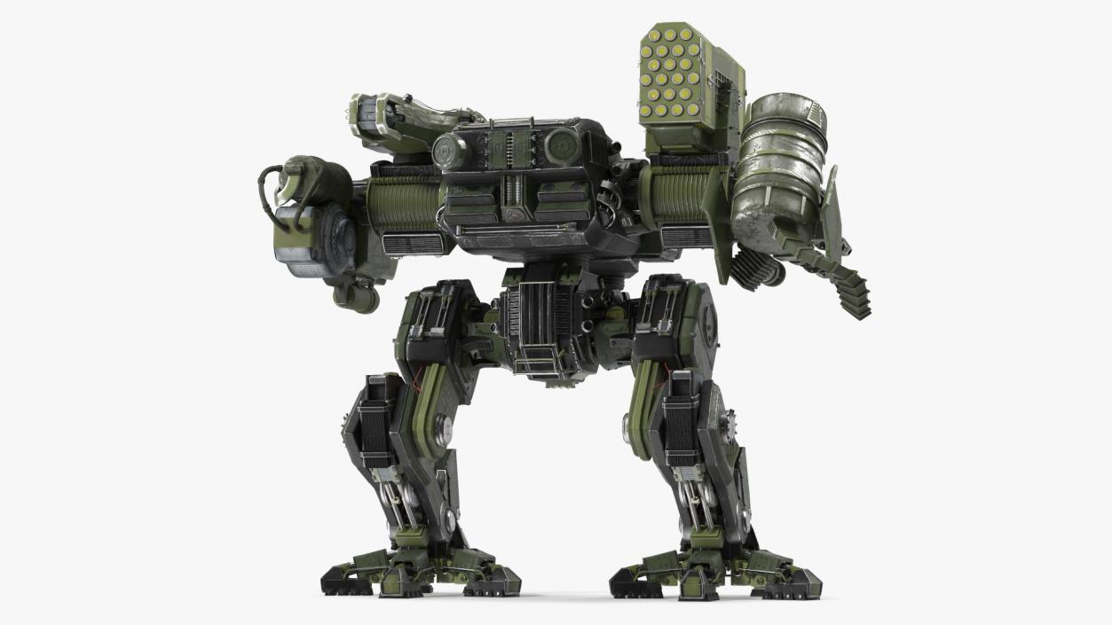 Giant Walking Robot Green Rigged 3D