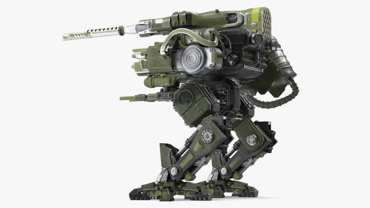 Giant Walking Robot Green Rigged 3D