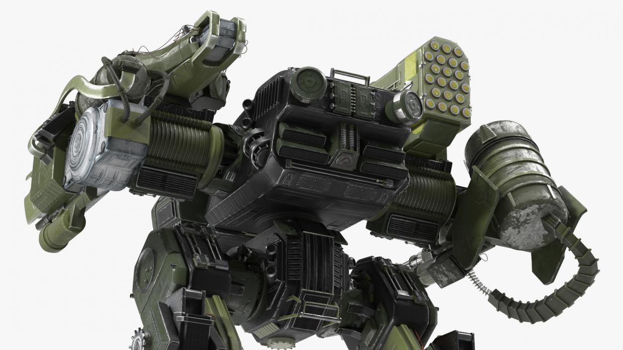 Giant Walking Robot Green Rigged 3D