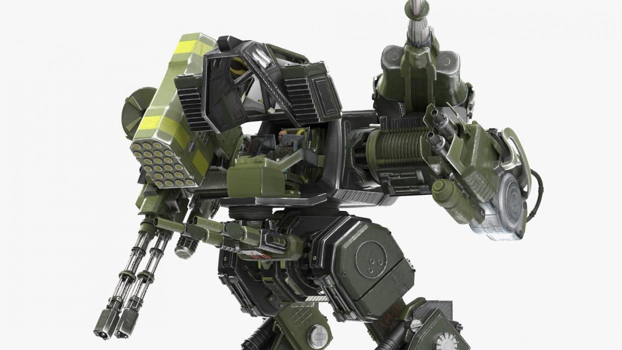 Giant Walking Robot Green Rigged 3D