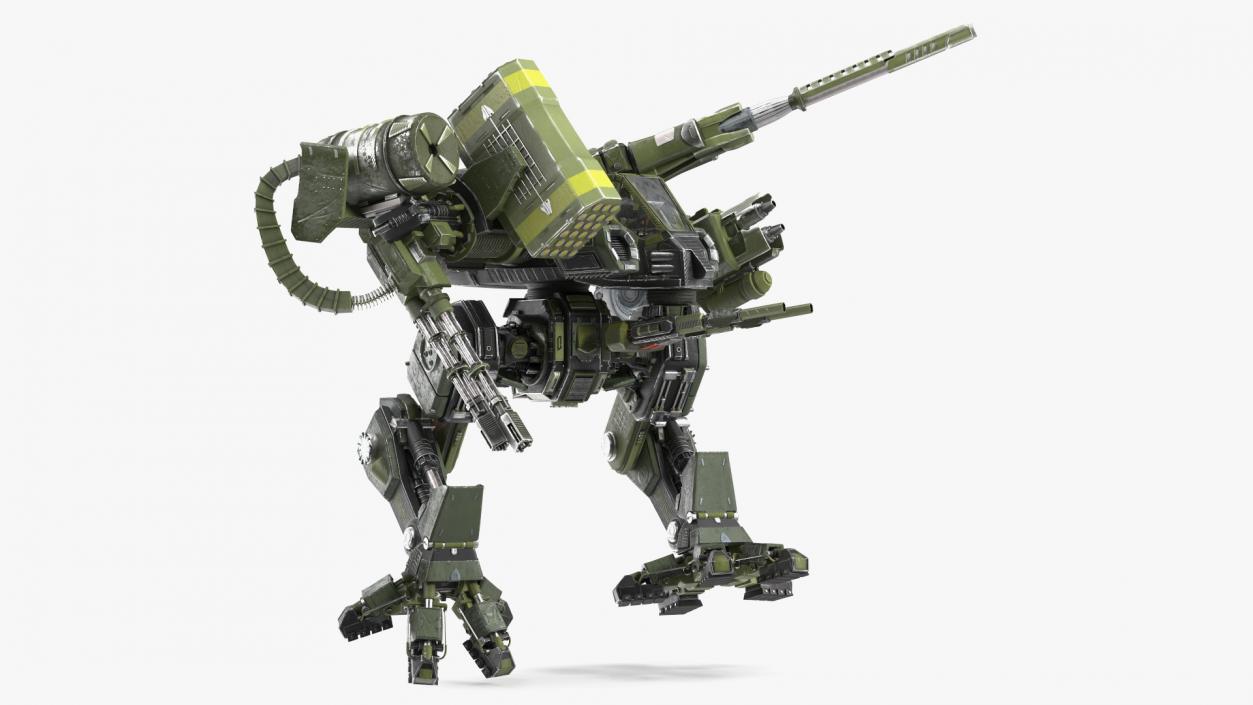 Giant Walking Robot Green Rigged 3D