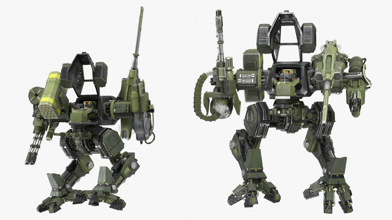 Giant Walking Robot Green Rigged 3D