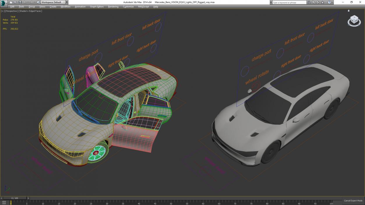 Mercedes Benz VISION EQXX Lights OFF Rigged for Maya 3D