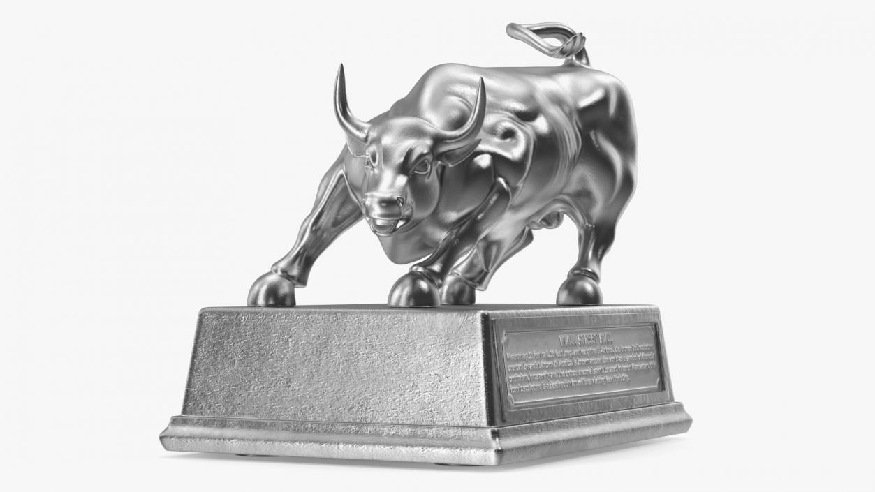 3D model Silver Wall Street Bull on Pedestal