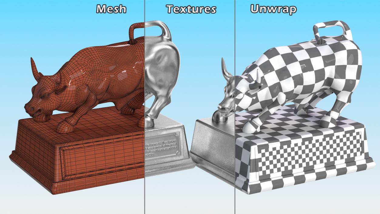 3D model Silver Wall Street Bull on Pedestal