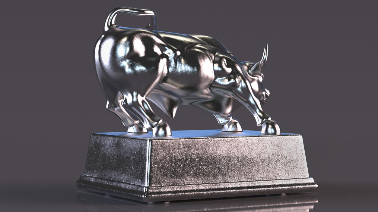 3D model Silver Wall Street Bull on Pedestal