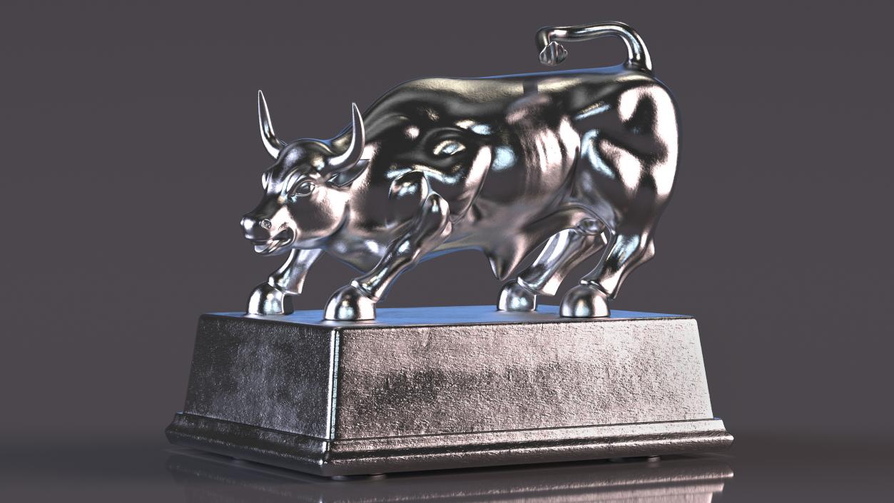 3D model Silver Wall Street Bull on Pedestal